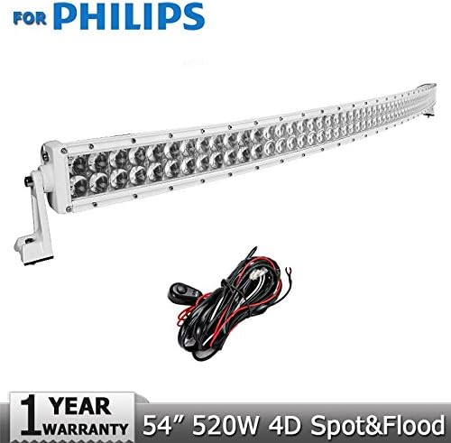 54 inch For PHILIPS Curved LED Light Bar 520W Spot Flood Combo Beam Offroad Led Work Lights 12V 24V Truck ATV SUV 4WD 4x4 Pickup