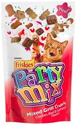 Friskies Party Mix, Mixed Grill Crunch Cat Treats, Chicken, Beef & Salmon Flavors, 2.1-Ounce Pouches (Pack of 10)