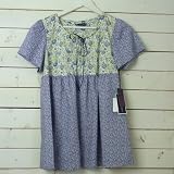 LIBERTYリバティ パッチワークチュニックブラウス  ブルー系 プリント　タナローン　made in JAPAN 113