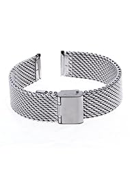 18mm Unisex Thick Mesh Steel Watch Band Strap Bracelet Fold Over Buckle Silver