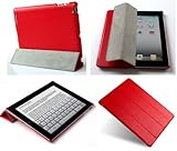 Invision� RED iPad 2 3 4 & New iPad Mini Smart Case Covers TM - Full Grade leather (PU) with Satin Inner Cloth - PREMIUM QUALITY & SUPERIOR DESIGN FEATURES, AUTO SLEEP/WAKE FUNCTION AS STANDARD (this adverts is for RED iPad 2 3 & 4)