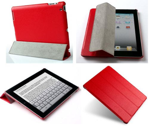 Invision® RED iPad 2 Smart Case CoverTM - Full Grade leather (PU) with Satin Inner Cloth - PREMIUM QUALITY & SUPERIOR DESIGN FEATURES, AUTO SLEEP/WAKE FUNCTION AS STANDARD.