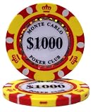 50 $1,000 Monte Carlo 3-Tone Clay Composite 14 Gram Poker Chips
