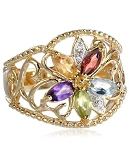 18k Gold Plated Sterling Silver Multi-Gemstone Floral Ring