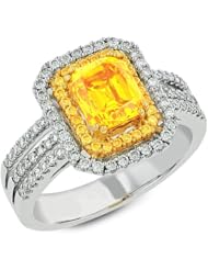Gemesis Created Diamond, Vivid Fancy Yellow Orange, Fashion Triple Band With Pave Head 1.57 Ct Center & 0.57 TCWT Accents, 18Kt T/T, Ring, 2.14 TCWT