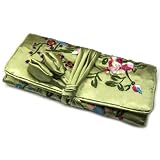 Silky Embroidered Jewelry Roll / Cosmetic Roll Travel Pouch with Oriental Floral Pattern (Choose From Many Colors!)