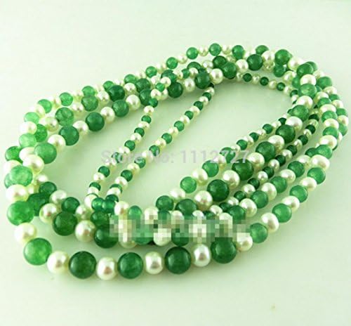 JuliesDeal Green Agate White Near Round Fresh Water Shell Pearl Necklace Long Sweater Chain Beads Jewelry Natural Stone £¨metal color:160cm£©
