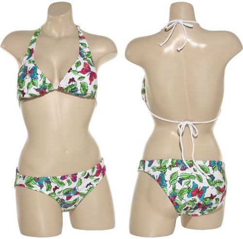 SURFSIDE Butterfly & Leaf Print String Halter Bikini (White) [MX2500]WHTMU, MED