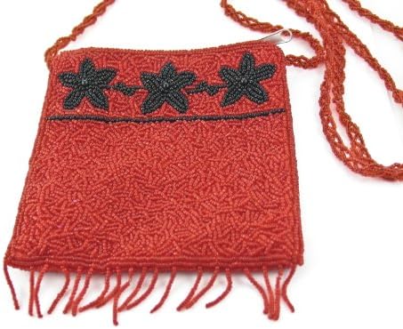 Beautiful Red and Black Beaded Evening Bag Purse, Double Sided, Fully Lined