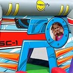 11FT Space Shuttle bouncy castle, showing girl looking through spaceship window