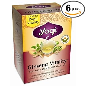 Yogi Ginseng Vitality, Herbal Tea Supplement, 16-Count Tea Bags (Pack of 6)