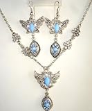 51jfZyS3YVL. SL160  Victorian Blue Butterfly Rhinestones Necklace and Earrings Set
