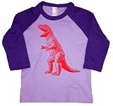 T Rex Dinosaur Girls 3/4 Sleeve Lavender and Purple American Apparel T Shirt