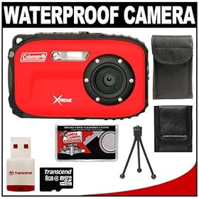 Coleman Xtreme C5WP Shock & Waterproof Digital Camera (Red) with 8GB Card + Case + Accessory Kit