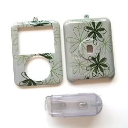 Apple iPod Nano 3rd Generation Image Protector Hard Case Snap On Cover With Belt-Clip Green Flower 93