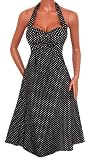 FUNFASH BLACK WHITE POLKA DOTS ROCKABILLY HALTER DRESS Made in USA Fast Shipping