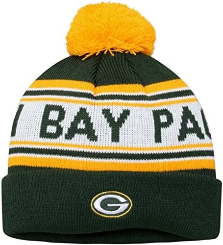 NFL Team Apparel Cuffed Knit Beanie Hat with Pom - Infant/Toddler & Kids Size (Green Bay Packers, Kids 4-7)