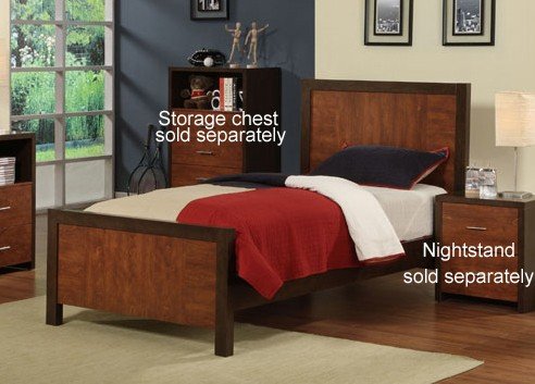 Queen Size Bed Contemporary Style in Two-Tone Chestnut Finish