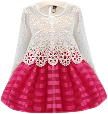 Christmas Gift for Little Girl's Long Sleeve Princess Dress Party Dress Skirt (5T, PINK)
