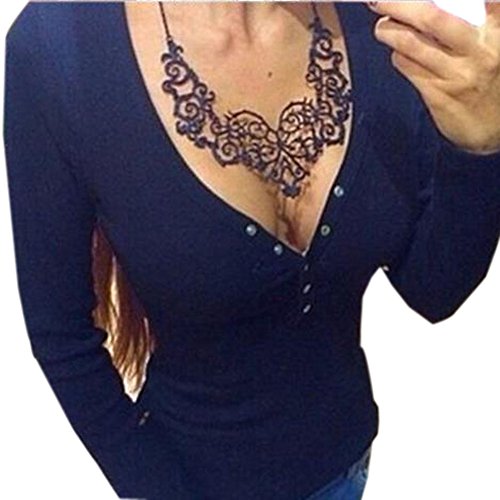 Blooming Jelly Women's Fashion Long Sleeve Deep V-neck Blouse Shirts Tops