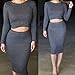 New Solid Color Women Sexy Bodycon Long Sleeve Midriff Elegant Two Piece Dress