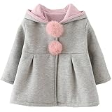 PAPA KIDS　ベビーキッズコート 綿 暖かい 赤ちゃんジャケット アウターウェア ウサギ ポンポン付き 長袖 秋冬子供服 (100cm, グレー)