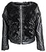Catherine Malandrino Little Girls Fur Moto Jacket with PU Leather Quilted Sleeve