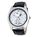Armitron Unisex Character Silver-Tone Snoopy "Be Cool" Black Leather Strap Watch #900288