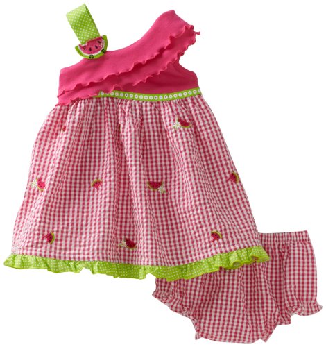 Youngland Baby-girls Infant Assymetrical Woven Sundress With Diaper Cover, Pink, 18 Months