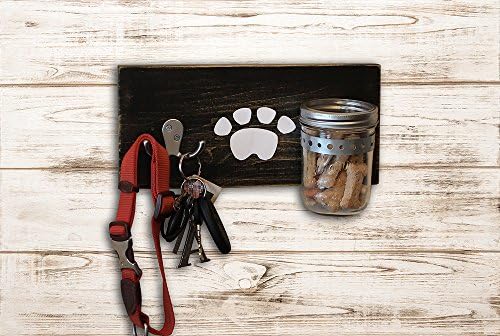 Dog Leash Holder and Mason Jar Treat Holder - Black Distress - Dog Organizer, Dog Lovers