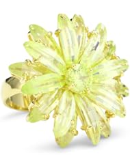CZ by Kenneth Jay Lane "Garden" Rhodium-Plated Flower Burst Green Cubic Zirconia Ring, Size 7