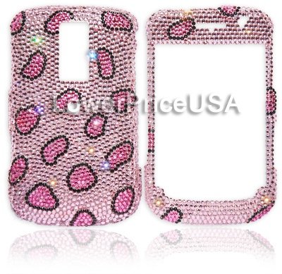 Blackberry Bold 9000 Genuine Swarovski Crystal (7ss) Pink Leopard Design Faceplate Cover Case