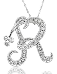 14k White Gold Alphabet Initial R Diamond Pendant Necklace (HI, I1-I2, 0.14 carat)