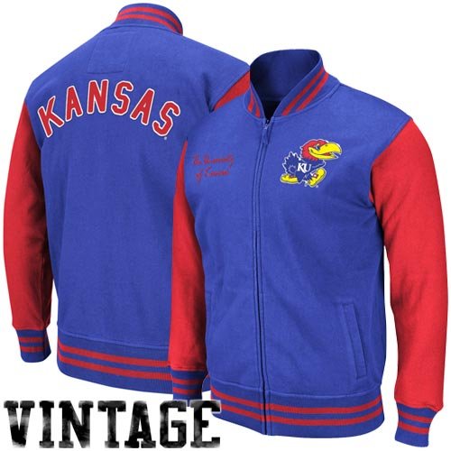 Kansas Jayhawks Royal Blue-Crimson Retro Letterman Full Zip Fleece Jacket (Large)