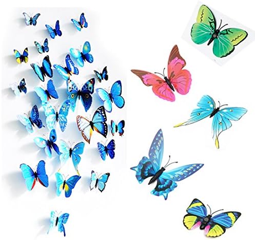 PcsPce - 3D Butterfly Wall Sticker Fridge Magnet Home Decor Art Applique (Blue)