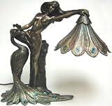 Art Nouveau Nude Figural Peacock Table Lamp Accent