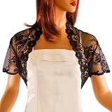 Grace and Flair Black, Ivory, White Lace Short Sleeve Bolero Shrug