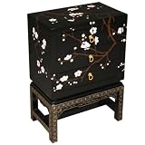 EXP Handmade Asian Furniture - Black Lacquer Three-Drawer 26" Plum Blossom End Table / Storage Chest