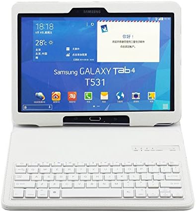 TIWKICH PU Leather Removable Detachable Wireless Bluetooth 3.0 Keyboard ABS Plastic Keys and Protective Case for Samsung Galaxy Tab 4 10.1" SM-T530 SM-T531 SM-T535-White