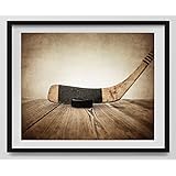 Vintage Hockey Stick and Puck on Vintage Background Fine Art Photography Print, Sports Decor, Hockey Nursery decor, Man Cave art, Vintage Sports Nursery Art, Hockey artwork