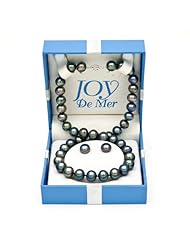 14K 10-11mm Semi-Round Black Freshwater Pearl Necklace & Earrings Set