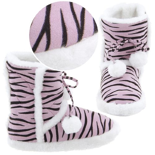 Pink Zebra Bootie Slippers for Women