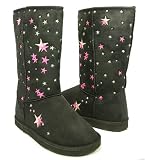 Black Pink Gold Stars Sheepskin Boots Vegan Fleece--Vegan Friendly!