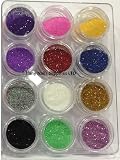 Tiffanys Nail - Lot 12 Pots Glitter Fin Poussière Etoile à Multiusages Déco Ongles Maquillage