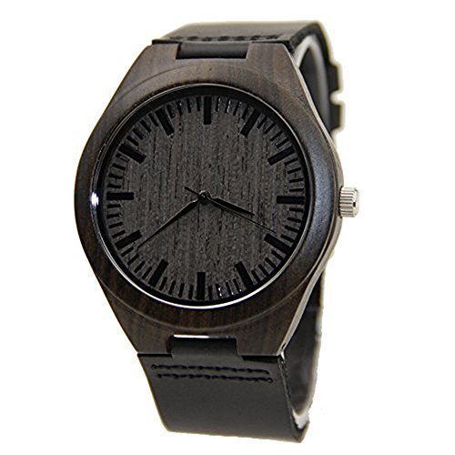 Mercimall mens black wooden watch with leather strap or…