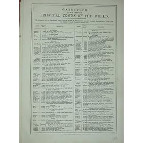BACON WORLD ATLAS 1891 GAZETTEER PRINCIPAL TOWNS MAP