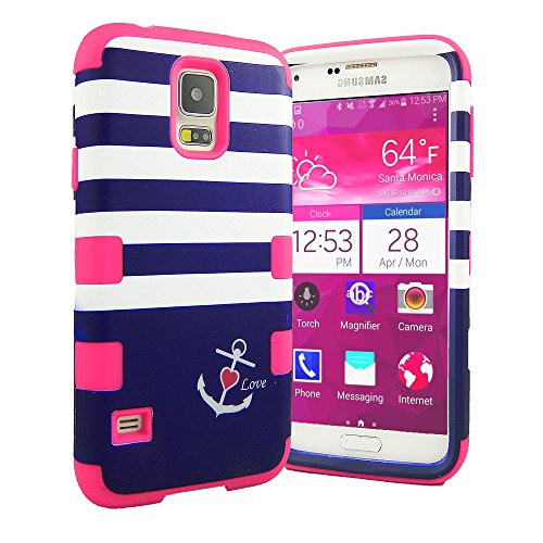 Galaxy S5 Case ,CaseLoca Hybrid Two Layers Soft TPU+Hard PC High Impact Hard Back Case Protective Cover Fit For Samsung Galaxy S5 i9600 (Navy Stripes Anchor)