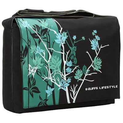 Sparse Floral 15.4-Inch Laptop Notebook Padded Compartment Shoulder Messenger Bag - Midnight Green
