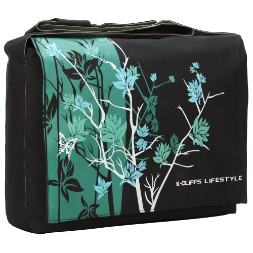 15.4 inch Mysterious Midnight Green Sparse Floral Laptop Notebook Padded Compartment Shoulder Messenger Bag Computer Carrying Case for MacBook Pro Sony Samsung Acer Toshiba