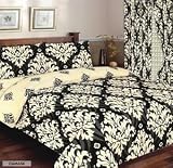 DAMASK Quilt Duvet Cover & Pillowcase Bed Set Black/Cream - DOUBLE